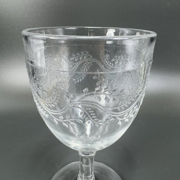 Antique EAPG Capitola Barley Goblet Bryce Higbee Clear Cups Manganese 365nm Set2 - Picture 7 of 16